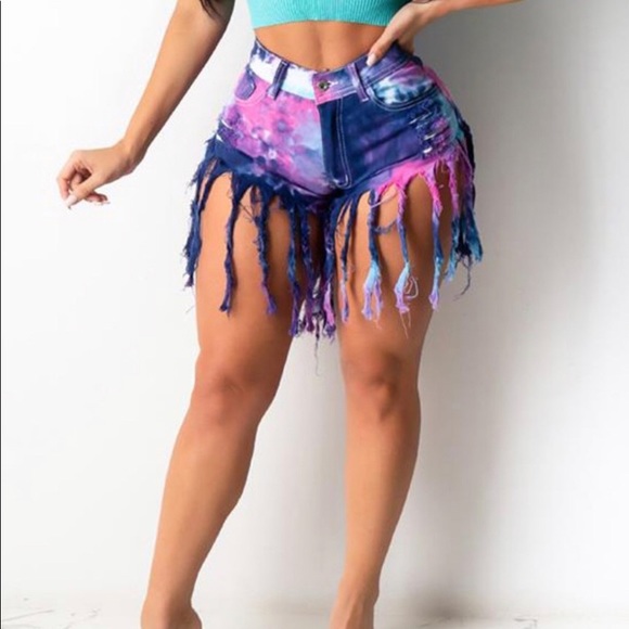 Tie Dye Fringe Denim Shorts - Picture 3 of 3